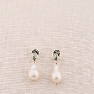 Pendientes de plata con perla y piedra para mujer